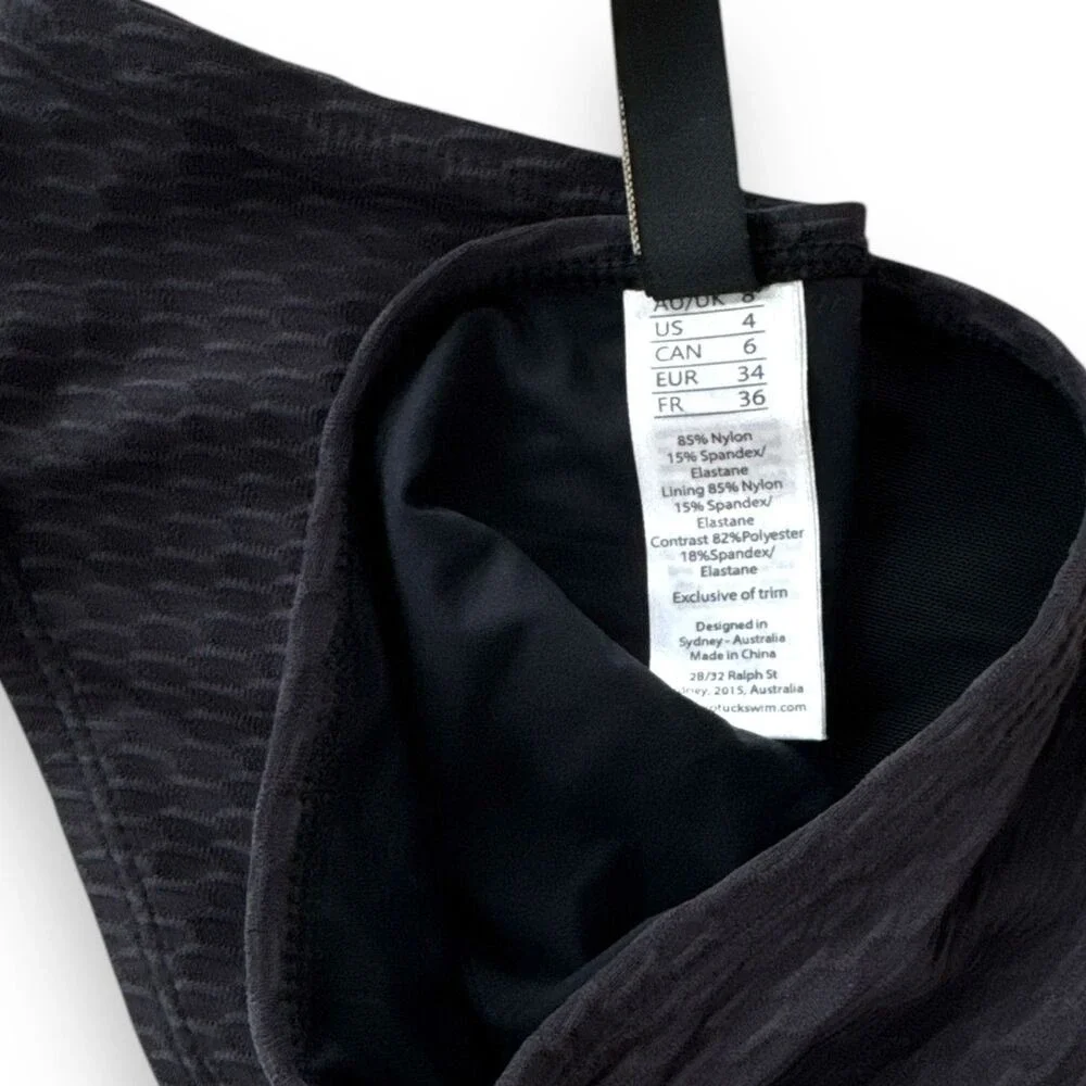 Audrey Omega Texture 2pc Shaping Tankini Black Wm Sz 4 Sewn-in-place molded cups
